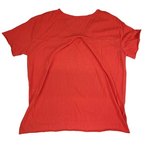 la Miel T-Shirt Red V-Neck Raw Hem Short Sleeve New - Picture 2 of 9